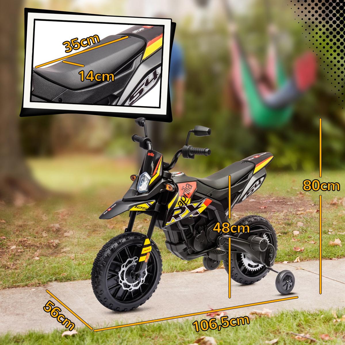 KINDER Elektro-Motorrad, 12V Kindermotorrad mit Musik, 6 km/h Kinderfahrzeug - Gelb, Metall (106.5/56/80cm) - AIYAPLAY