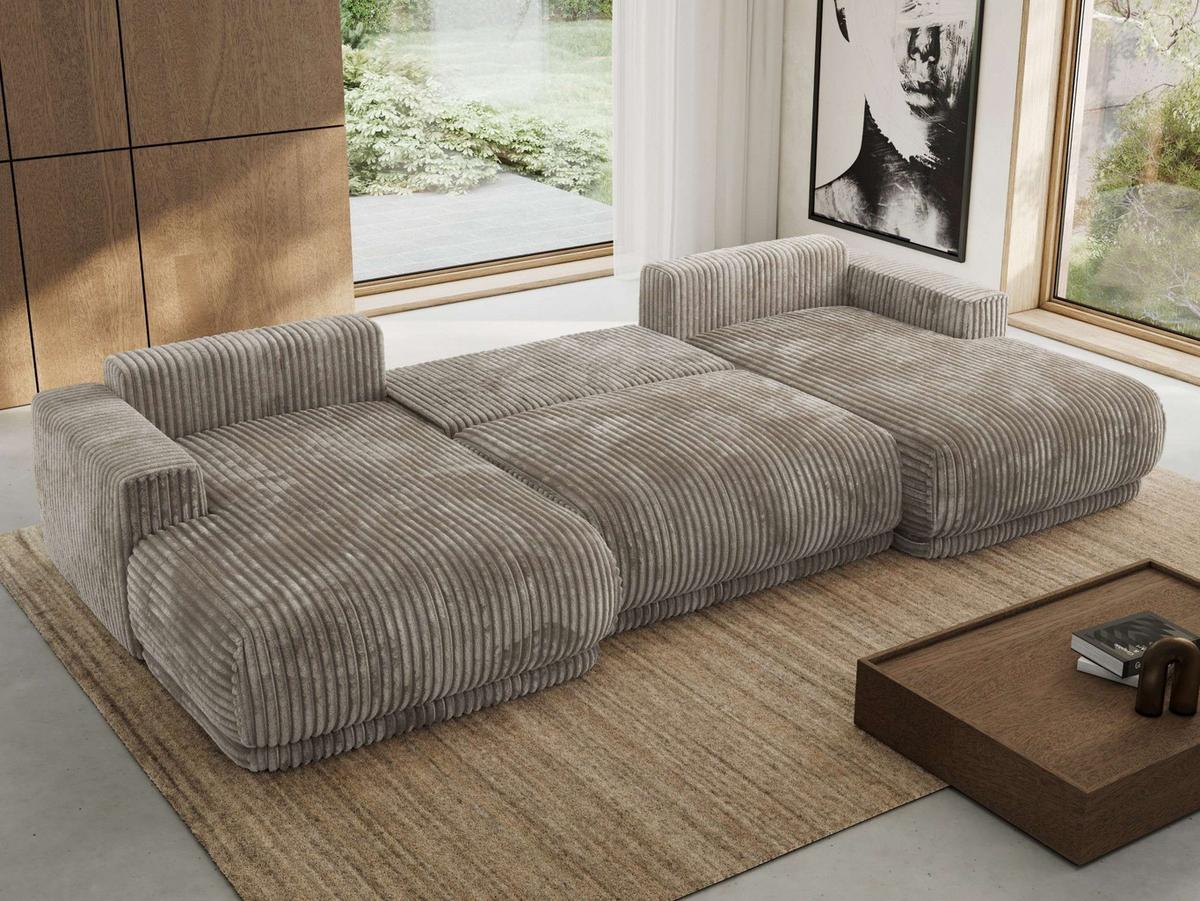 WOHNLANDSCHAFT RINA U Hellbraun Cord - Hellbraun/Schwarz, Kunststoff/Textil (360/85/170cm) - MKS