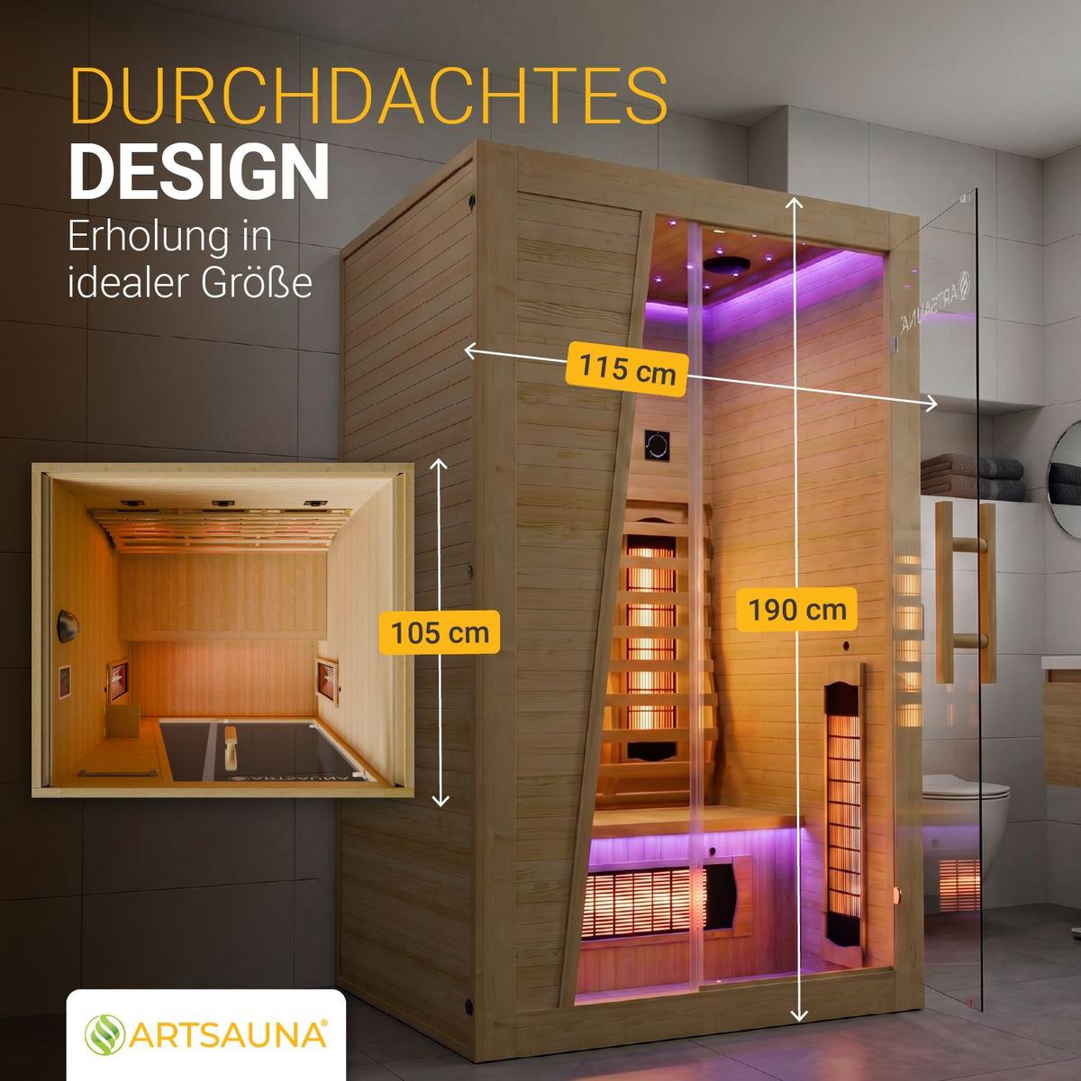 INFRAROTKABINE Bergen115 mit Vollspektrumstrahlern & Hemlockholz - Naturfarben, Holz (105/190/115cm) - Artsauna