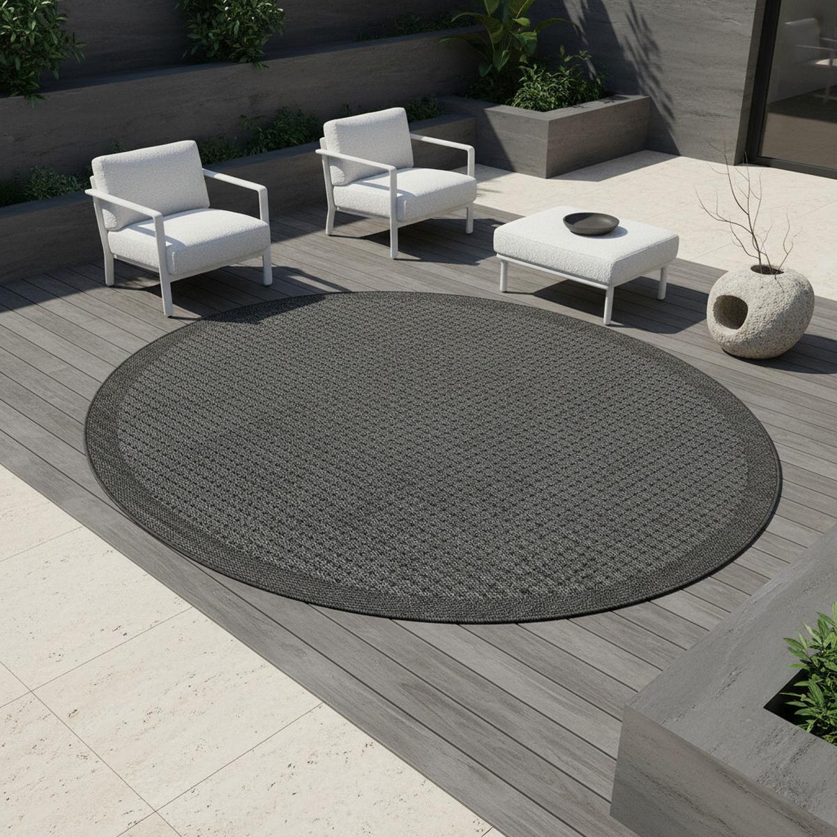 TEPPICH Outdoor DAFNE in Schwarz, einfarbig, Ø 200 cm - Grau, Textil (200/200cm) - KADIMA DESIGN