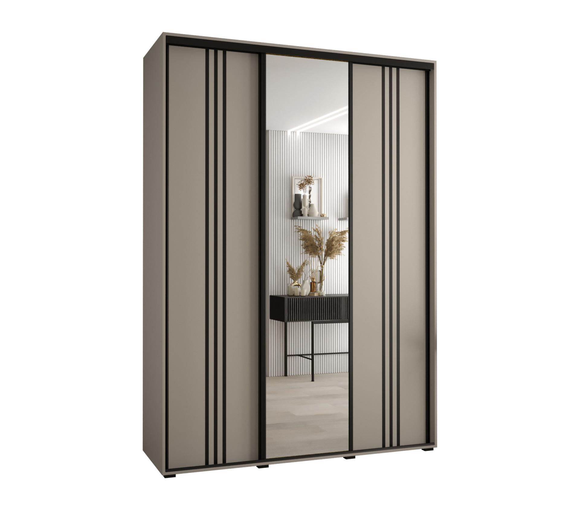 SCHWEBETÜRENSCHRANK 235,2/180/60 3-türig - Kaschmir/Schwarz, Holz/Metall (180/235.2/60cm) - MÖBEL KRYSPOL