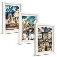 BILDER SET 3er Set - 20x30 cm Weißer Rahmen - Brücken, Türme, europäische Städte - Weiß, Kunststoff (20/30cm) - TULUP
