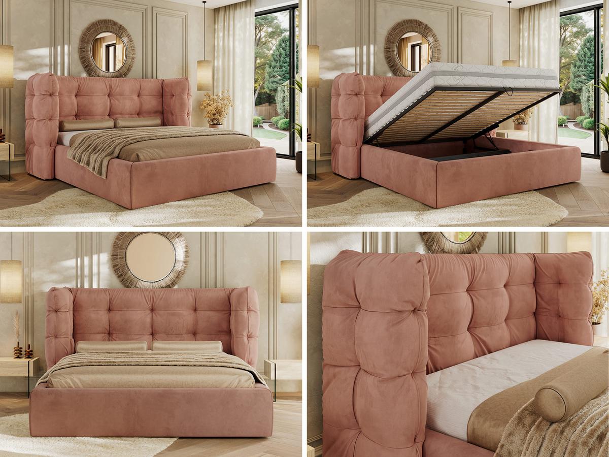 POLSTERBETT FLONELLE CLASSIC 140/200 - Rosa Velvet - Multipocket-Matratze - Rosa, Textil (140/200cm) - MKS