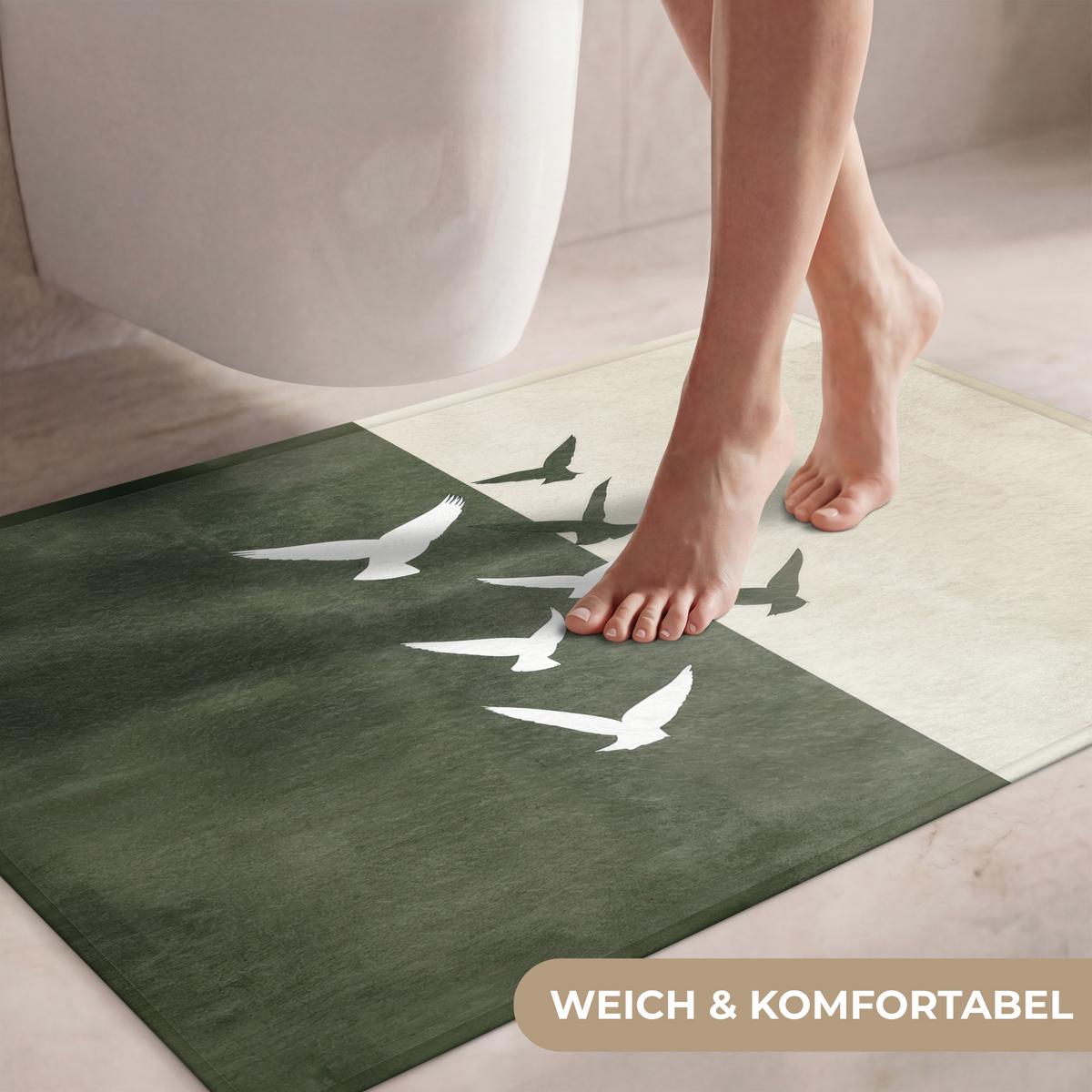 WC-VORLEGER Japandi - Vogel - Grün Toilettenteppich 90x60 cm - Olivgrün, Textil (90/1cm) - OnlyWow