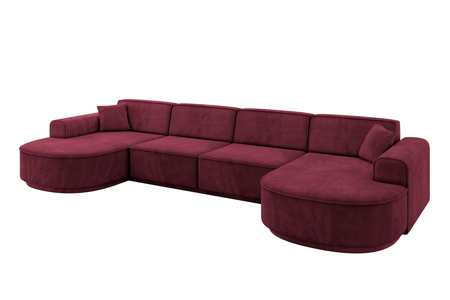 WOHNLANDSCHAFT MARI-U2-v3 - 388x171x83 cm Bordeaux Velours - Bordeaux/Schwarz, Holzwerkstoff/Kunststoff (388/83/171cm) - ALTDECOR