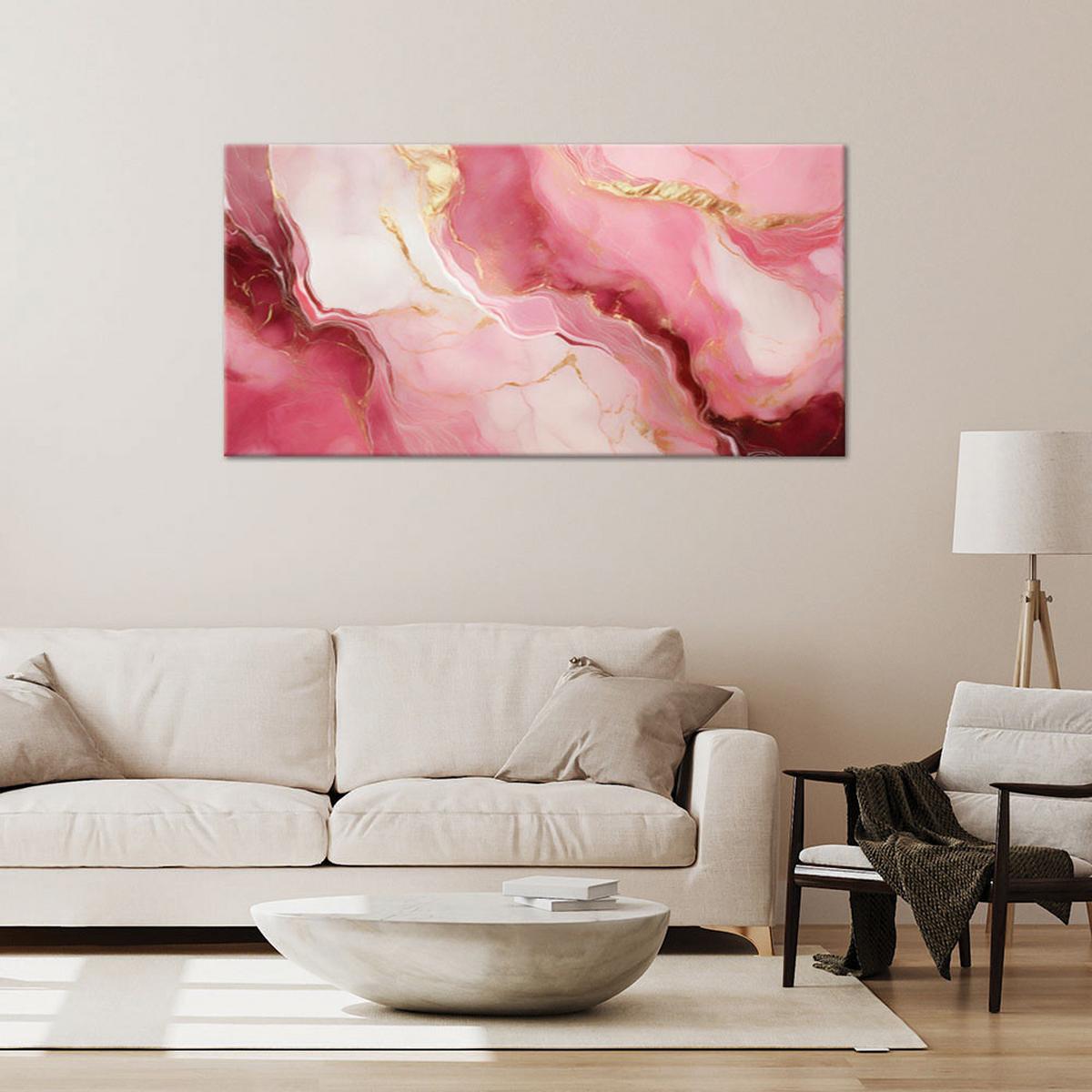 LEINWANDBILD Rosa Marmorstein-Goldelemente 80x40cm - Pink, Textil (80/40cm) - Feeby