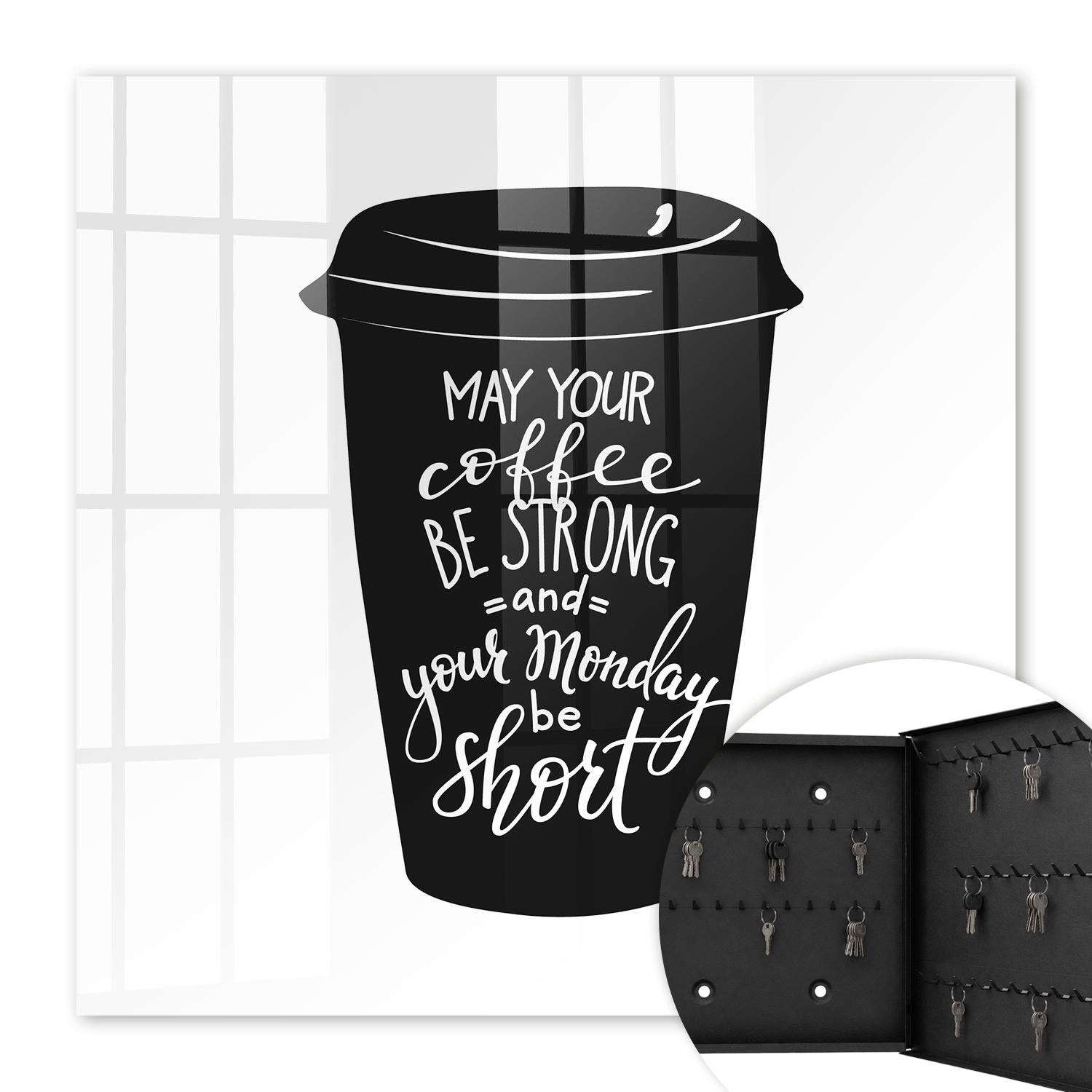 SCHLÜSSELBOX Schwarz 30x30 cm- Türöffnung nach rechts - Kaffee und Humor - Schwarz, Metall (30/30/5cm) - TULUP