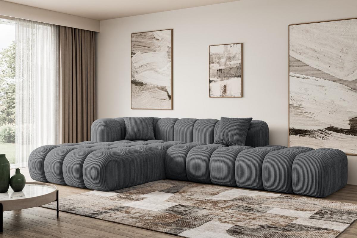 ECKSOFA Ottomane Links OLEA-L2 - 289x176x71 cm Dunkelgrau - Dunkelgrau/Schwarz, Holzwerkstoff/Kunststoff (176/289cm) - ALTDECOR