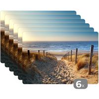 PLATZSETS 6er-Set Strand - Meer - Niederlande - Dünen - Sonne 45x30 cm Tischset - Blau, Kunststoff (47.77cm) - MuchoWow