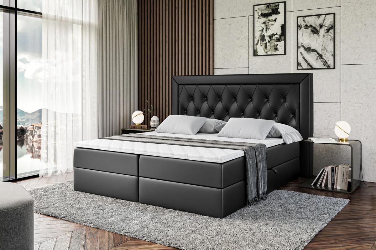 BOXBETT mit H4-Matratze und Lattenrost - NOEL - 140x200 Schwarz Hochglanz - Schwarz Hochglanz, Holzwerkstoff (140/200cm) - ALTDECOR