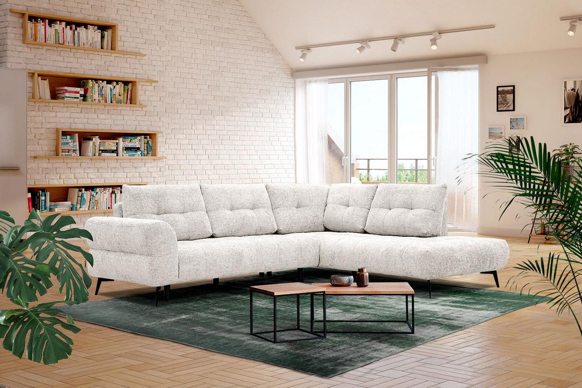 ECKSOFA SALVINI 5-Sitzer, ecru - Ecru/Schwarz, Holzwerkstoff/Textil (292/158cm) - Wozimo