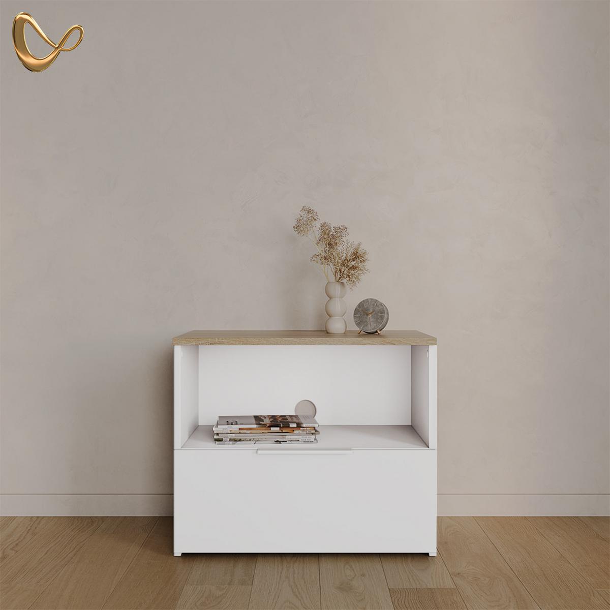 LOWBOARD Piave Weiß/Sonoma 60 x 50 cm mit Schublade - Weiß/Sonoma Eiche, Holzwerkstoff (60/50/40cm) - Livinity®