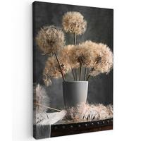 LEINWANDBILD Blumensamen - Löwenzahn - Vase - Stilleben - Blumenstrauß Wanddeko Schlafzimmer 60x90 cm - Dunkelgrau, Textil (60/90cm) - MuchoWow