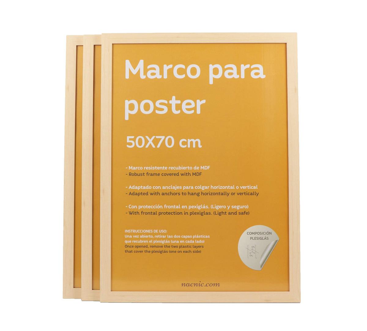 RAHMEN Set mit 6 aus MDF und Acrylglas Schutz und Aussteller für Fotografien, Bilder, Poster, Gemälde, Dekoration für Haus Farbe Hellholz 50X70 cm - Beige, Holz (50/3cm) - Nacnic
