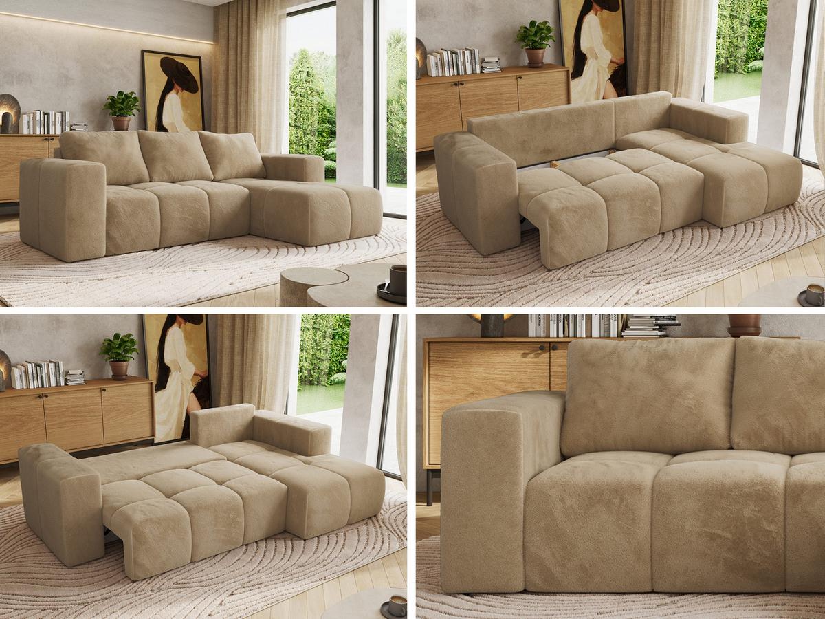 ECKSOFA MONIVA Beige Plüsch - Rechts - Beige/Schwarz, Kunststoff/Textil (266/164cm) - MKS