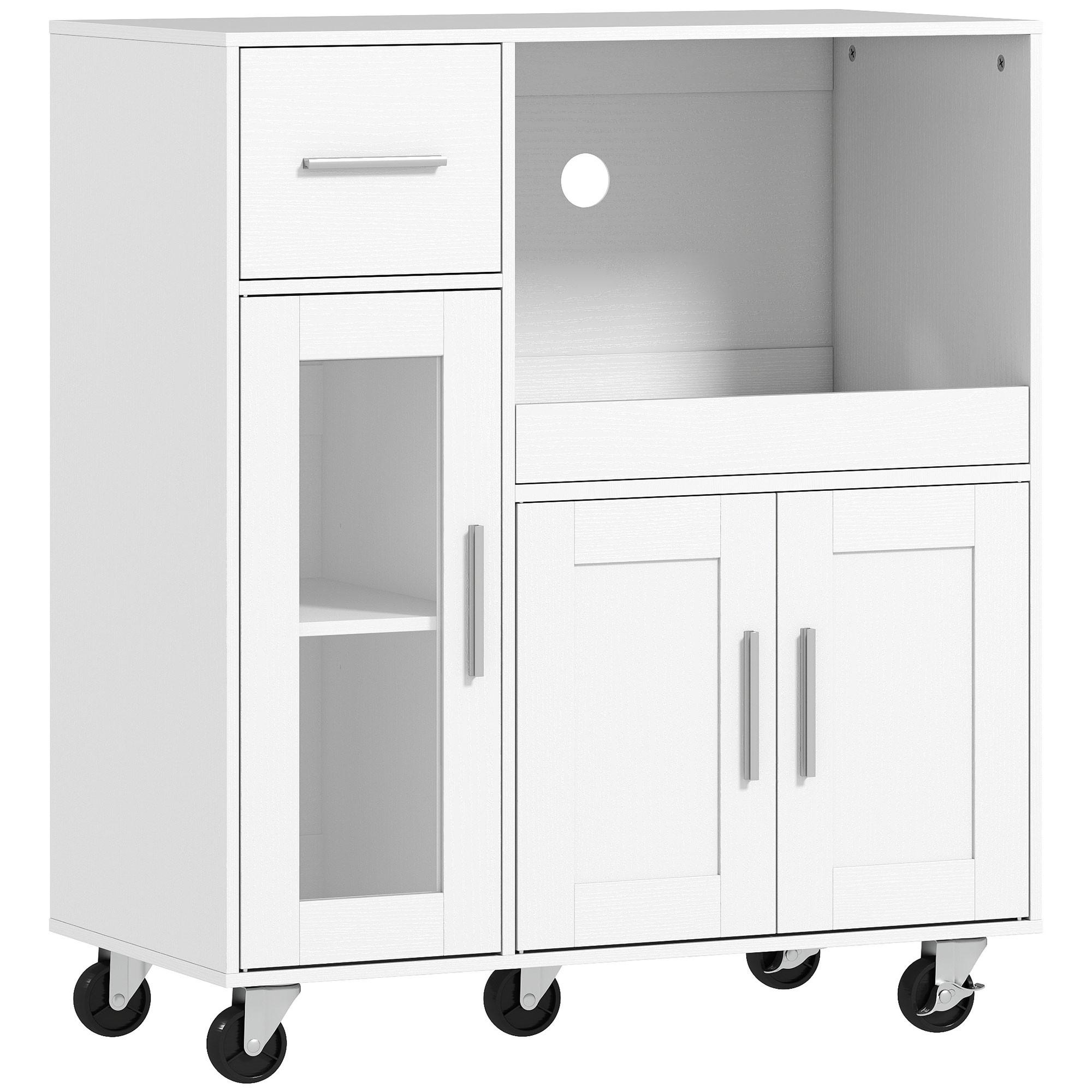 KÜCHENWAGEN mit Ausziehbarem Tablett Weiß - Silberfarben/Weiß, Holzwerkstoff/Metall (40/88.7/80cm) - HOMCOM