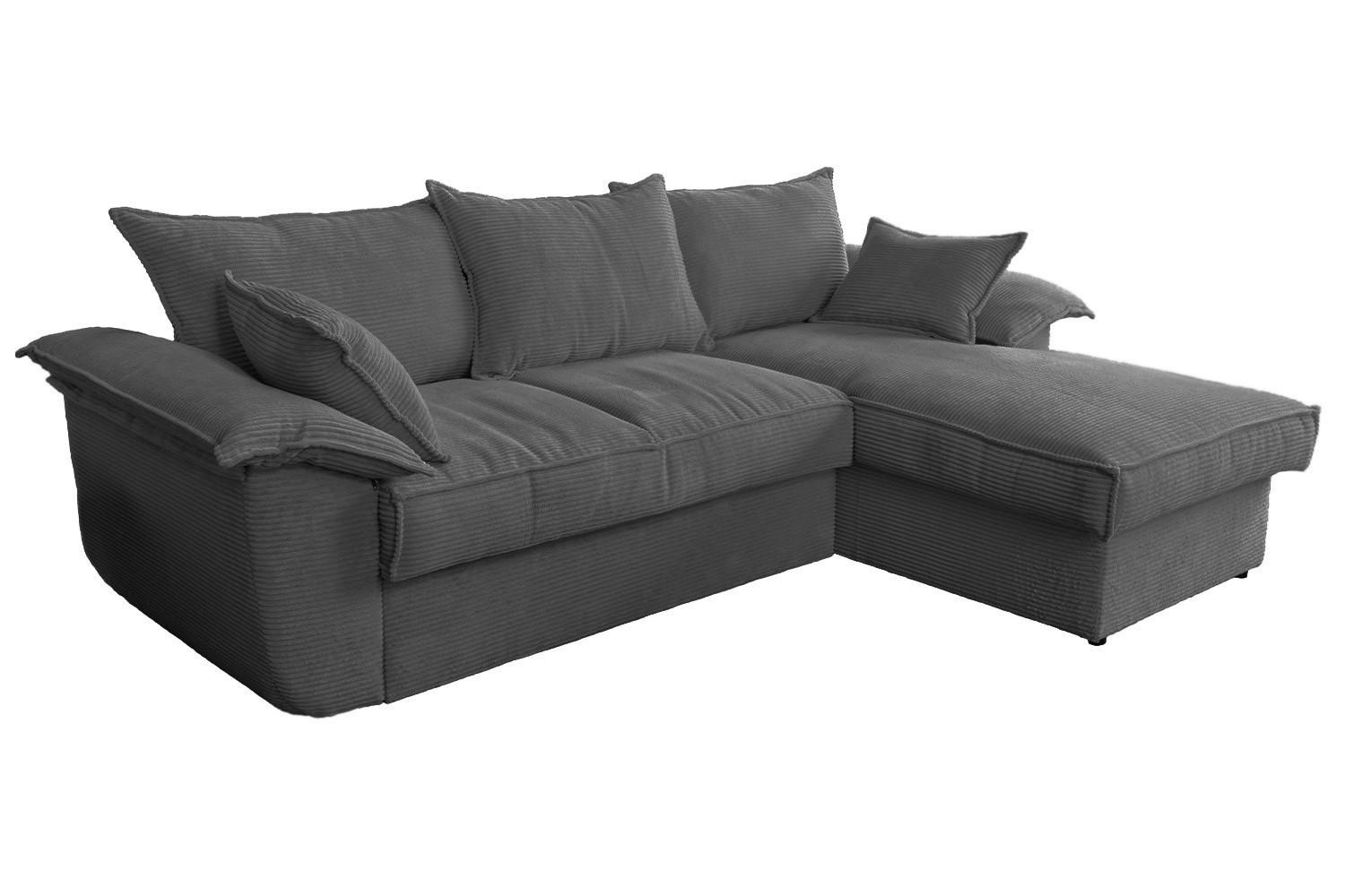 ECKSOFA DAMETO Grau Cord Mit Schlaffunktion - Schwarz/Grau, Kunststoff/Textil (266/174cm) - KAWOLA