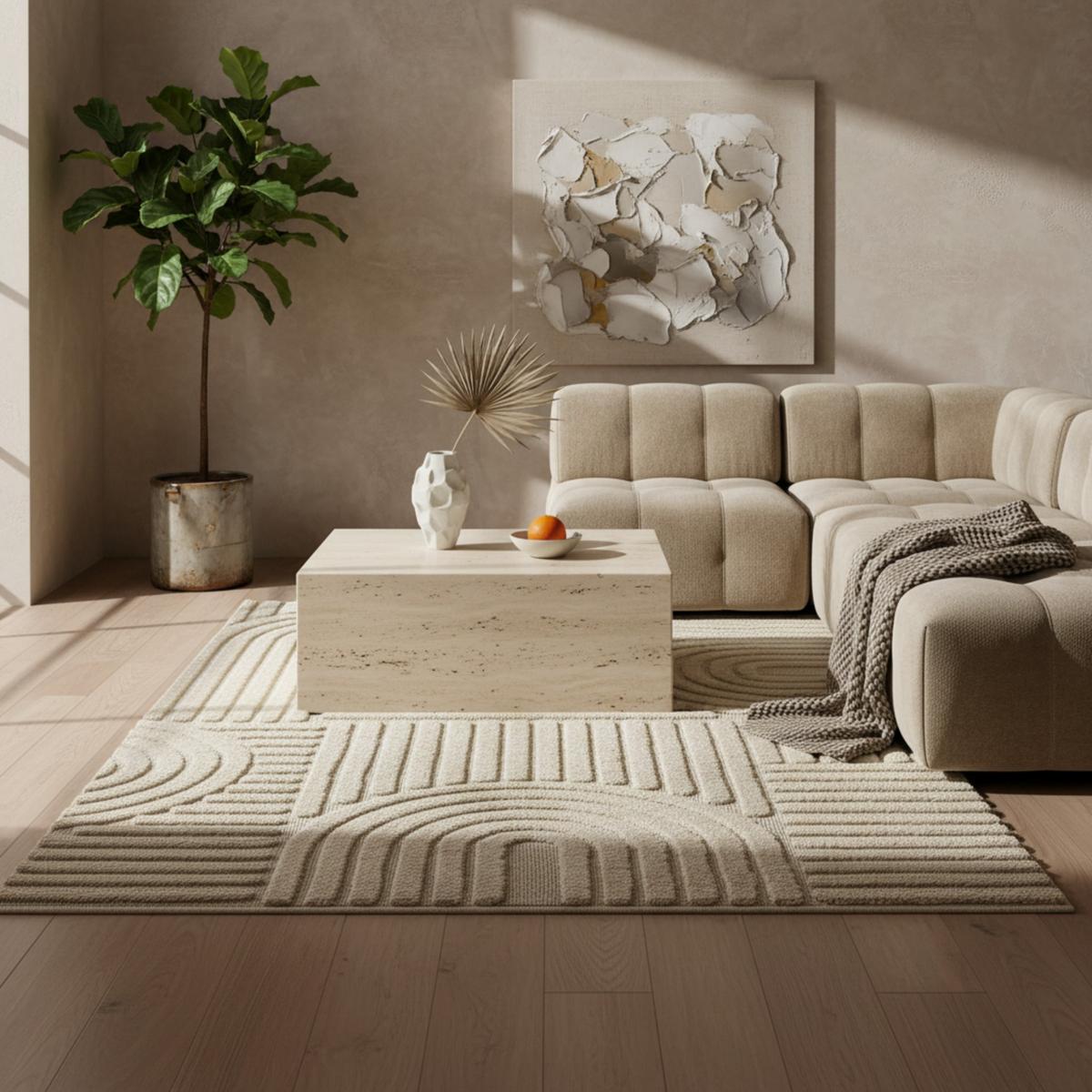 HOCHFLORTEPPICH RIGI, im Skandi-Boho-Stil, Beige, 120 x 170 cm - Beige, Textil (170/120cm) - KADIMA DESIGN