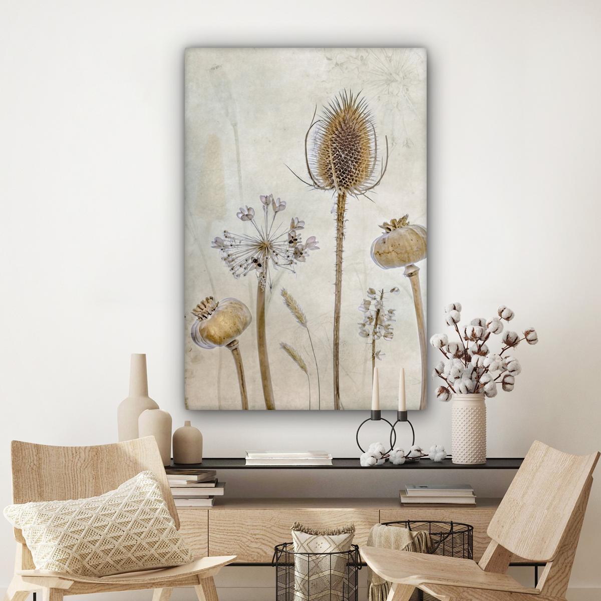 LEINWANDBILD Blumen - Aquarell - Stilleben - Braun - Vintage Deko XXL 80x120 cm - Beige, Textil (80/120cm) - MuchoWow
