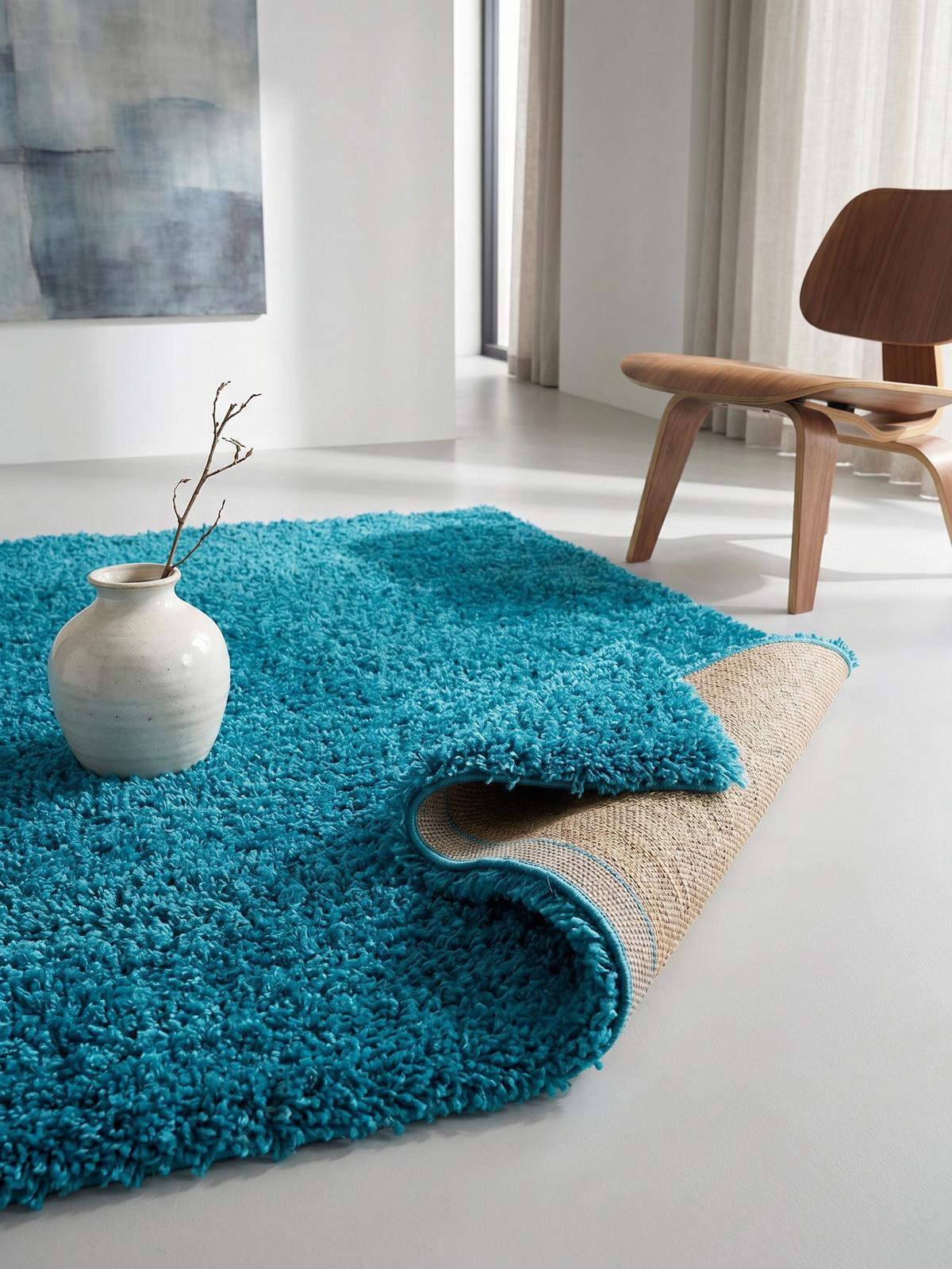 HOCHFLORTEPPICH RHEIN, einfarbig, aus Polypropylen, Türkis, 120 x 170 cm - Blau, Textil (170/120cm) - KADIMA DESIGN