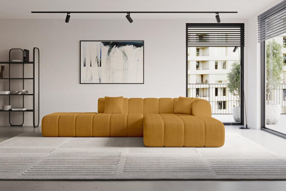 ECKSOFA Ottomane Rechts BILA-L 289x176x71 Senfgelb Cord - Currygelb/Dunkelgelb, Holzwerkstoff/Kunststoff (289/176cm) - ALTDECOR