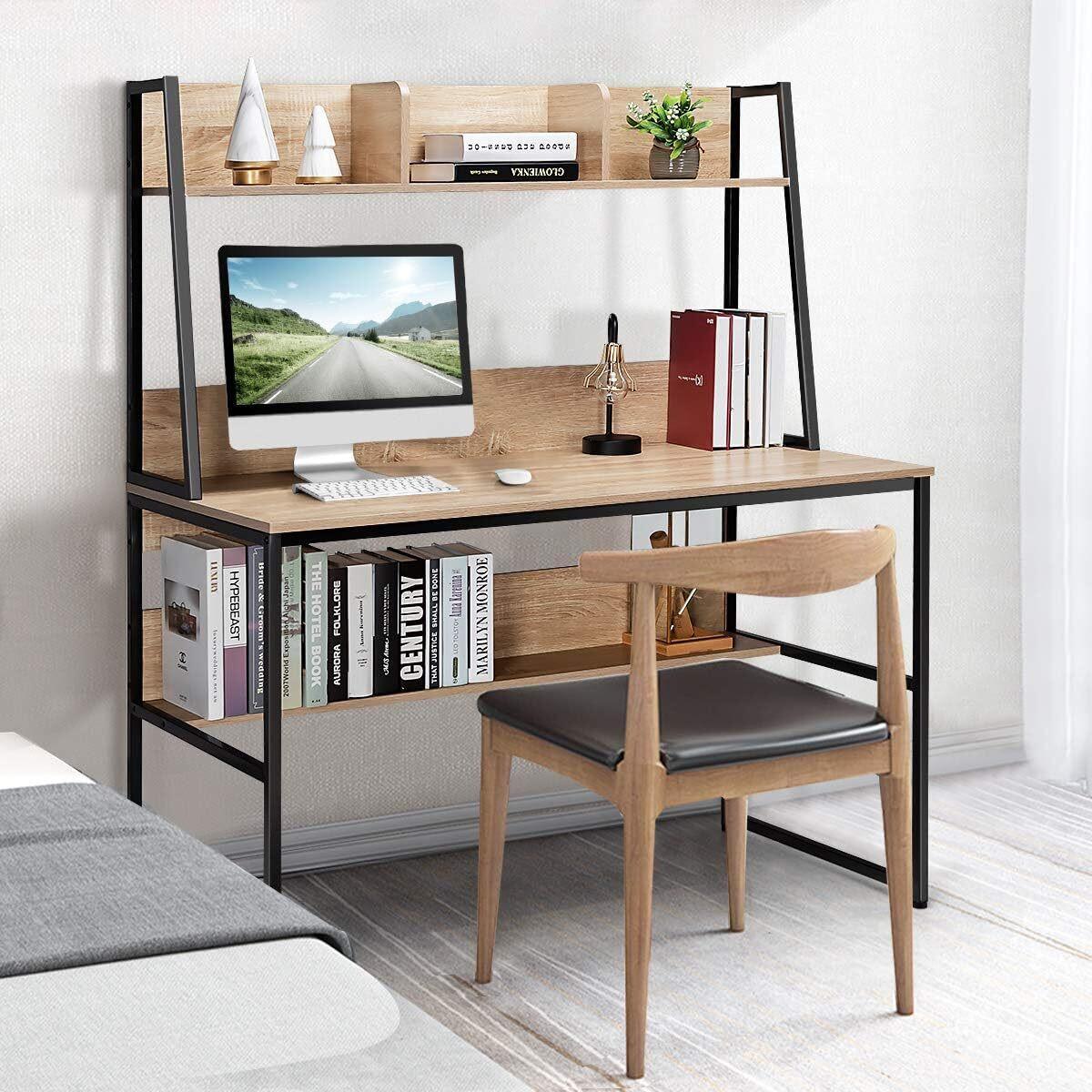 SCHREIBTISCH 140cm Natur - Naturfarben, Holz (57/120/140cm) - COSTWAY