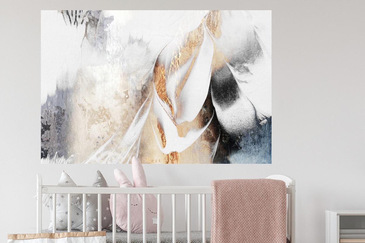 WANDTATTOO Luxus - Abstrakt - Gold - Weiß Wandsticker 120x80 cm - Goldfarben, Kunststoff (120/80/0.1cm) - MuchoWow