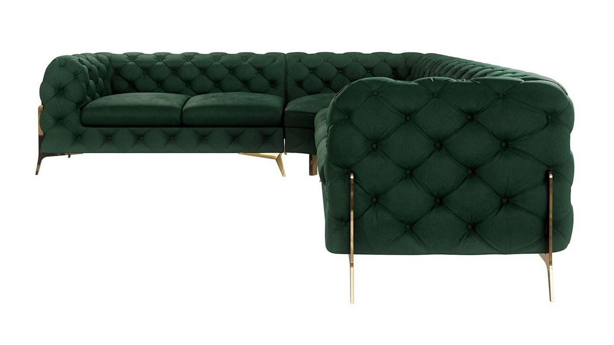 ECKSOFA Chesterfield Lexi Flasche Grün Samt, langer Schenkel rechts - Smaragdgrün/Goldfarben, Holz/Textil (323/264cm) - S-Style Möbel