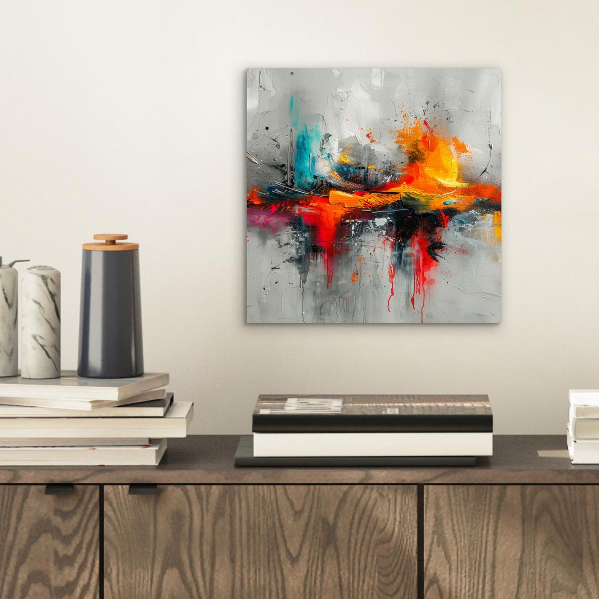 METALLBILD Moderne Kunst - Orange - Grau - Abstrakt 20x20 cm - Hellgrau, Metall (20/20cm) - MuchoWow