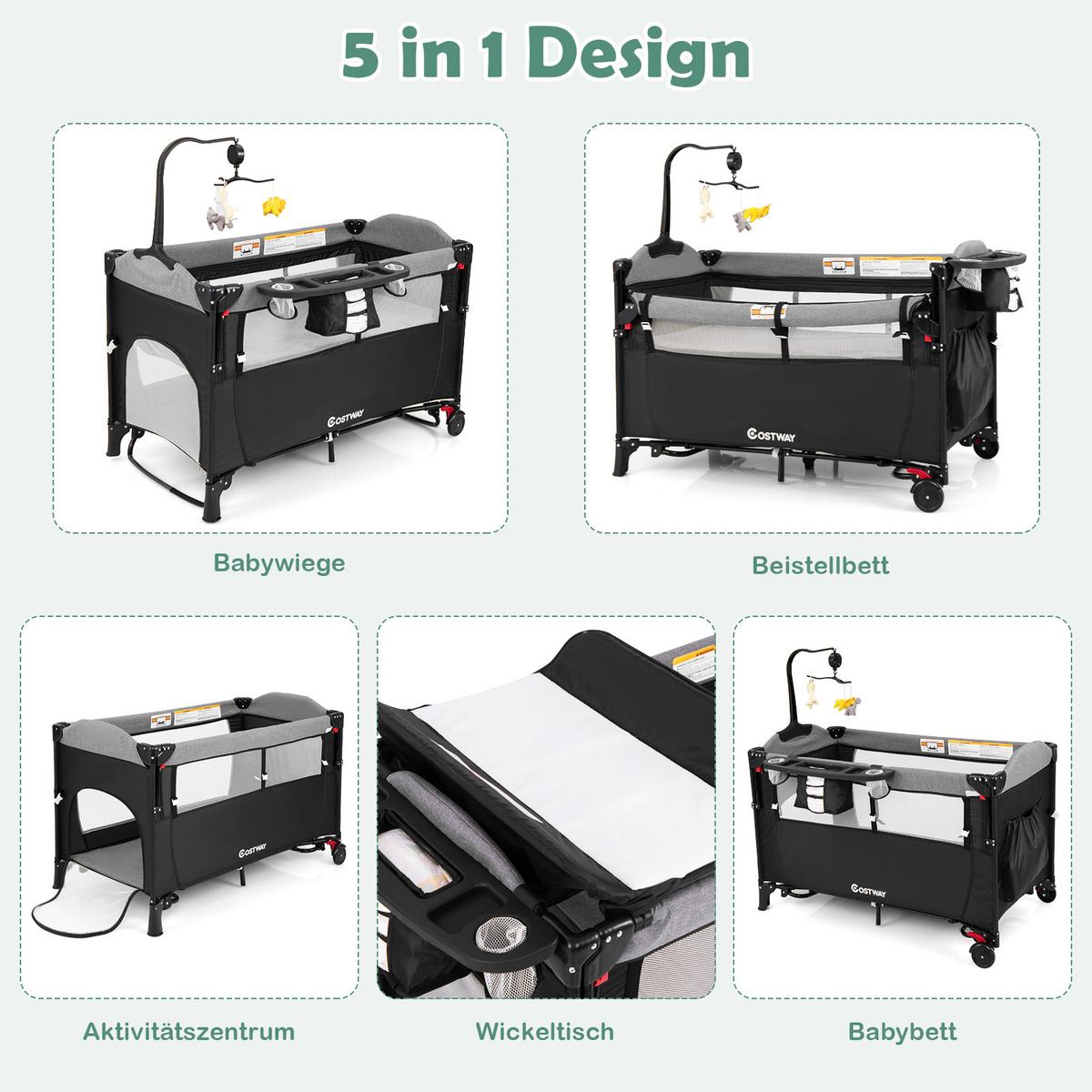 BEISTELLBETT Schwarz - Schwarz, Textil - COSTWAY