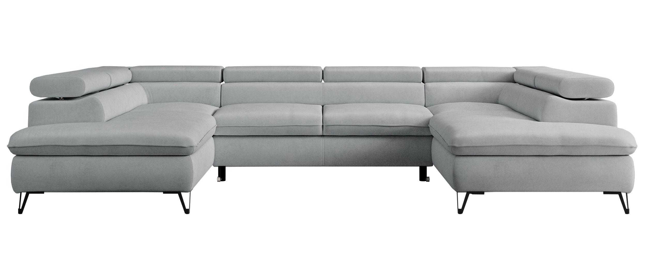 WOHNLANDSCHAFT PEDRO U Samt Hellgrau - Hellgrau/Schwarz, Textil/Metall (346/76/208cm) - MKS