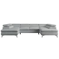 WOHNLANDSCHAFT PEDRO U Samt Hellgrau - Hellgrau/Schwarz, Textil/Metall (346/76/208cm) - MKS