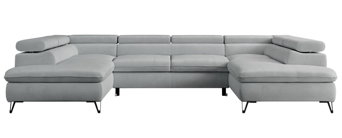 WOHNLANDSCHAFT PETER U Samt Hellgrau - Hellgrau/Schwarz, Textil/Metall (346/76/208cm) - MKS