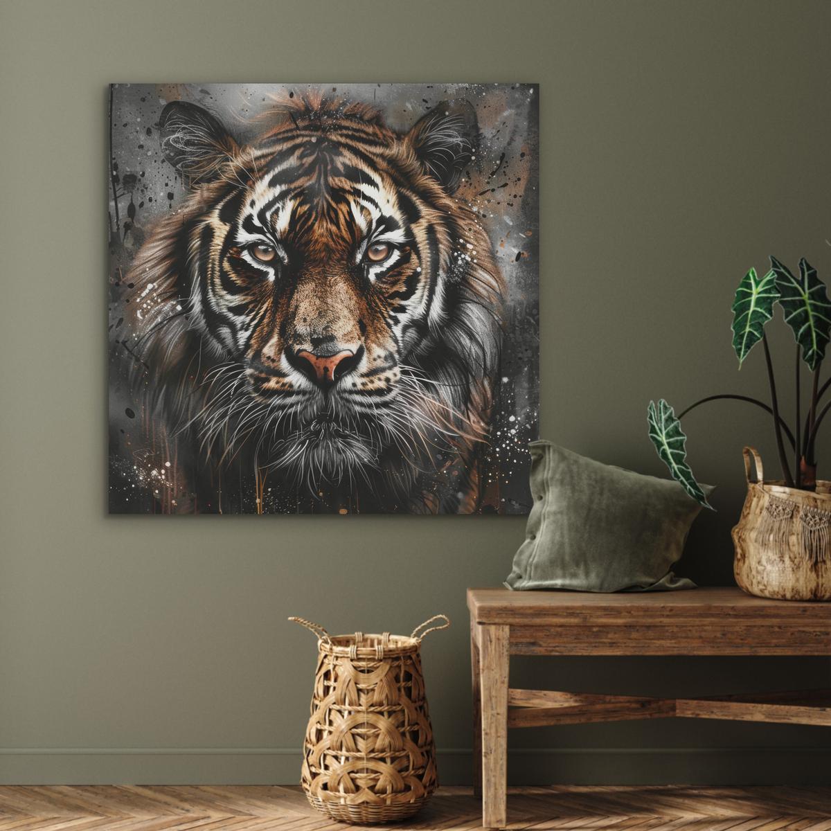 AKUSTIKBILD Tiger - Tiere - Porträt - Luxus - Schwarz Akustikpaneele 90x90 cm - Braun, Kunststoff (90/90/0.9cm) - MuchoWow