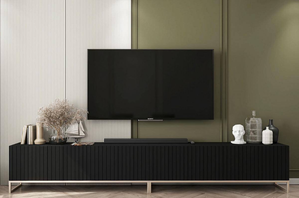 TV-LOWBOARD 2-er Set Elpis Schwarz Matt mit Metallrahmen 150 cm - Goldfarben/Schwarz, Holzwerkstoff/Metall (300/51.5/36.5cm) - Meble Lindner