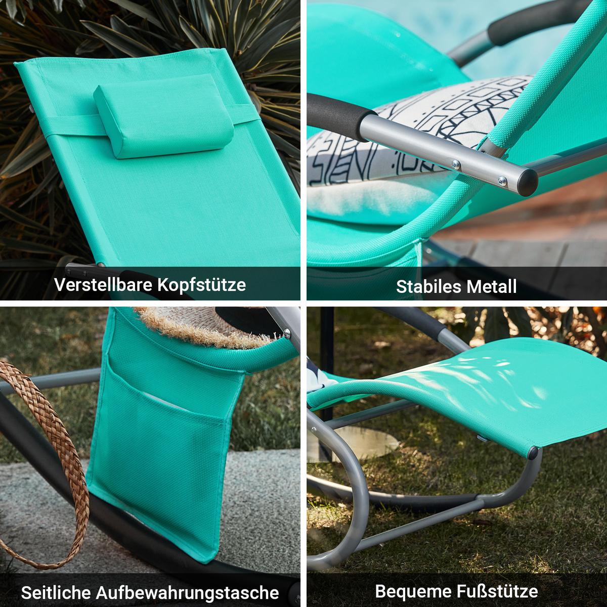 SONNENLIEGE mit Kopfkissen, Gartenliege bis 150kg, Helltürkis - Hellblau, Metall (63/87/150cm) - SoBuy
