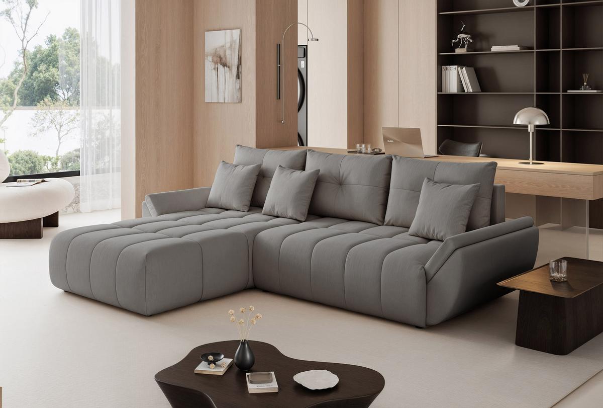 ECKSOFA ARO mit Schlaffunktion und Bettkasten Grau - Schwarz/Grau, Kunststoff/Textil (280/190cm) - Idohome