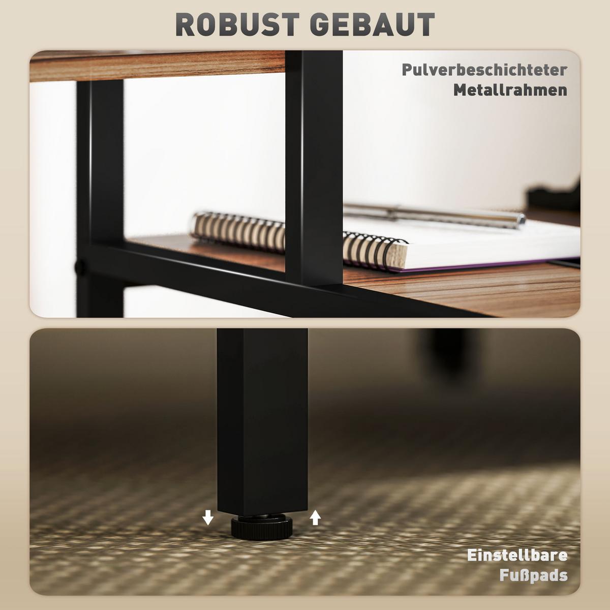 SCHREIBTISCH Computertisch mit Monitorständer, CPU-Ständer, 150 x 48 x 125 cm, Braun - Braun, Holzwerkstoff (150/48/125cm) - HOMCOM