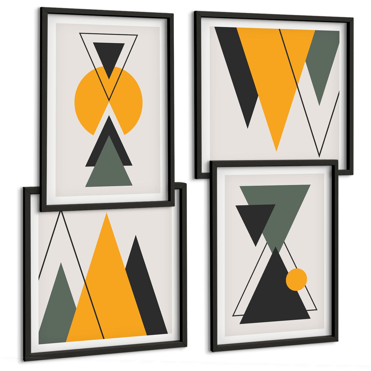 BILDER SET 4er Set - 50x50 cm & 40x60 cm Schwarzer Rahmen - Abstrakte geometrische Formen - Schwarz, Kunststoff (50/50cm) - TULUP