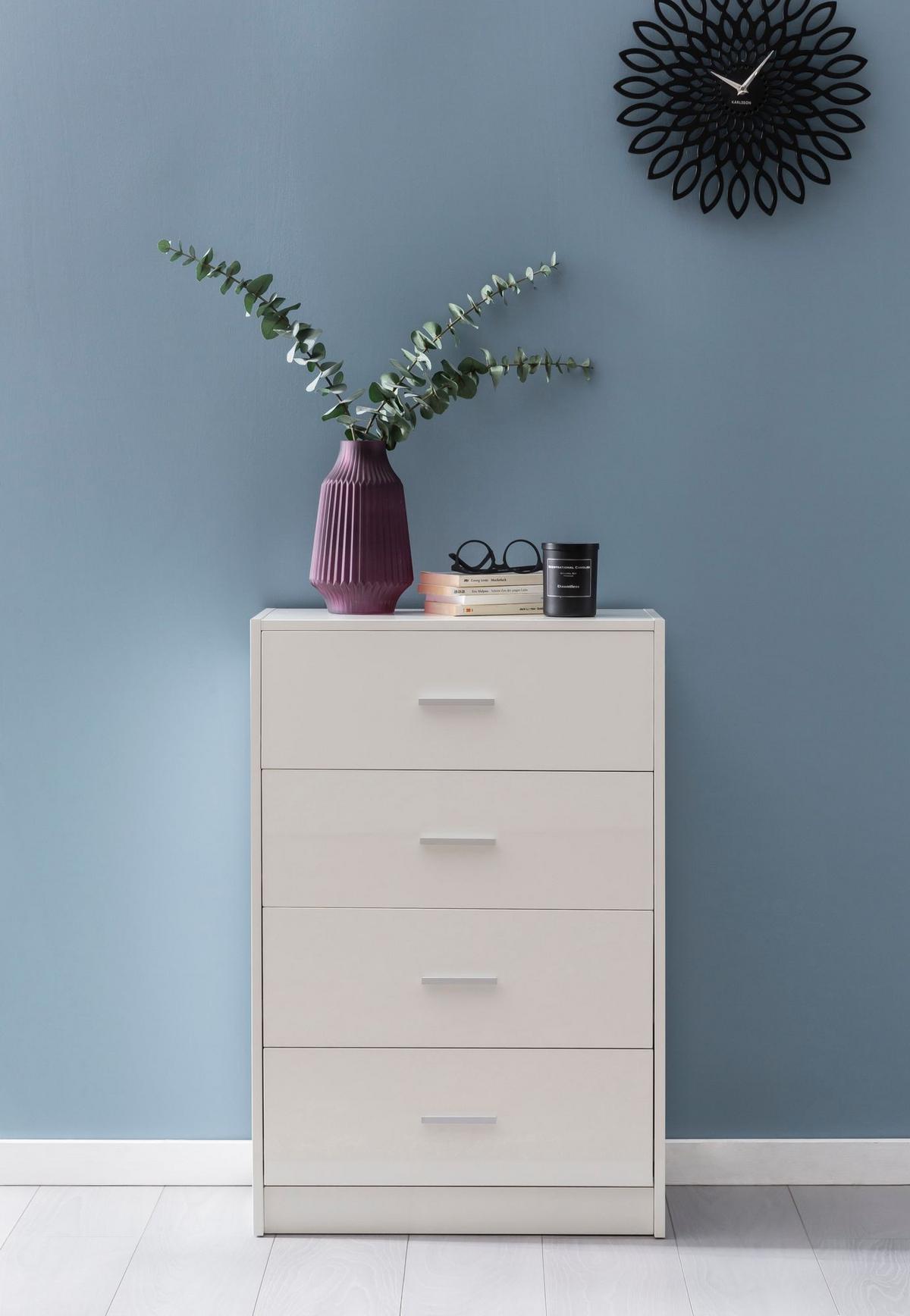 KOMMODE – Hochglanz, 4 Schubladen - Weiß, Holz/Metall (60/90/30cm) - KADIMA DESIGN