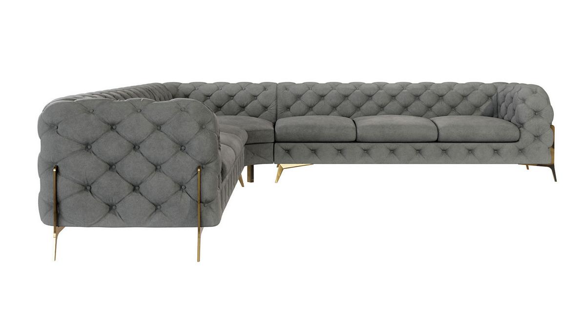 ECKSOFA Chesterfield Lexi Grau Samt - Goldfarben/Grau, Holz/Textil (323/323cm) - S-Style