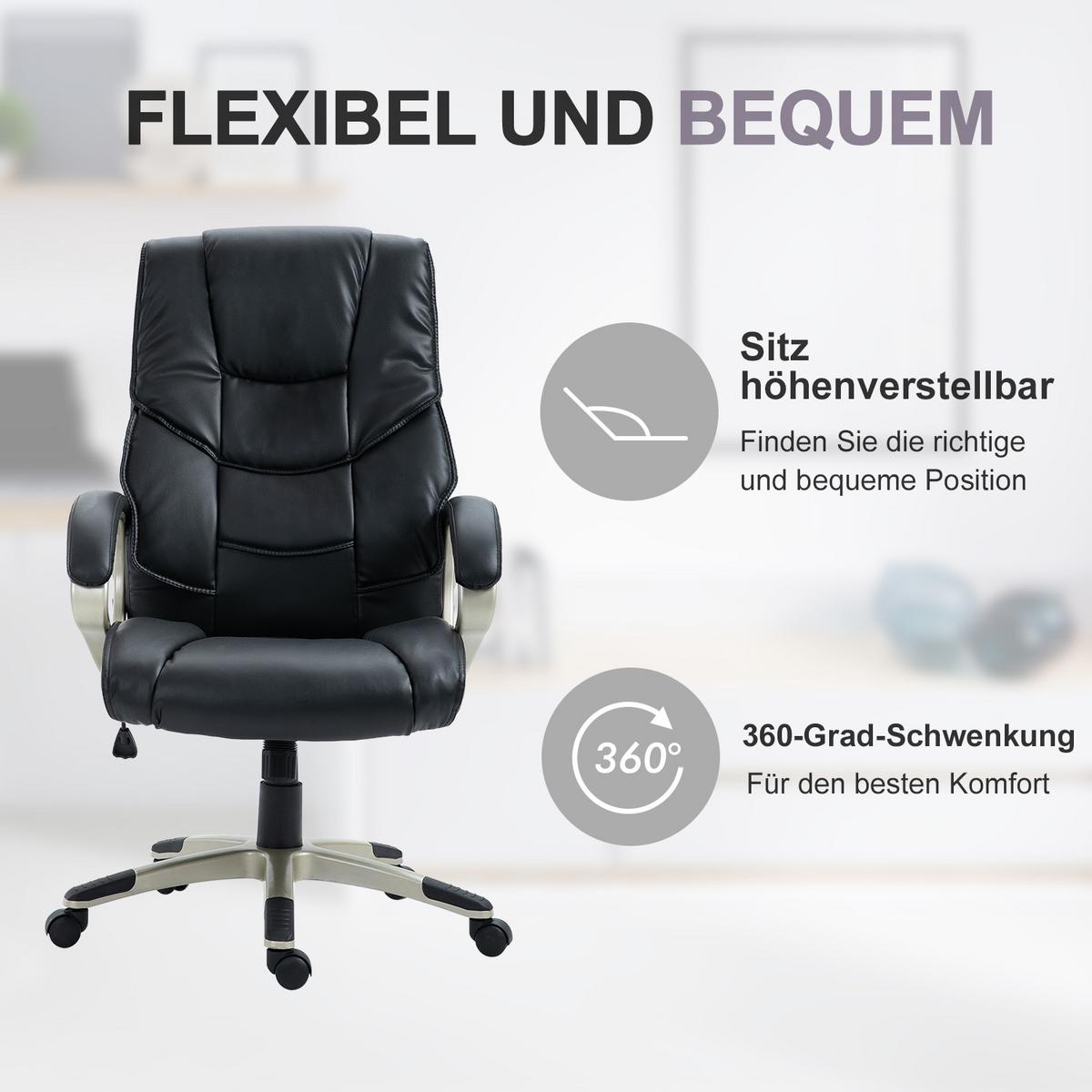 BÜROSESSEL, Schwarz, Kunsterleder - Schwarz, Leder (58/124/70cm) - HOMCOM
