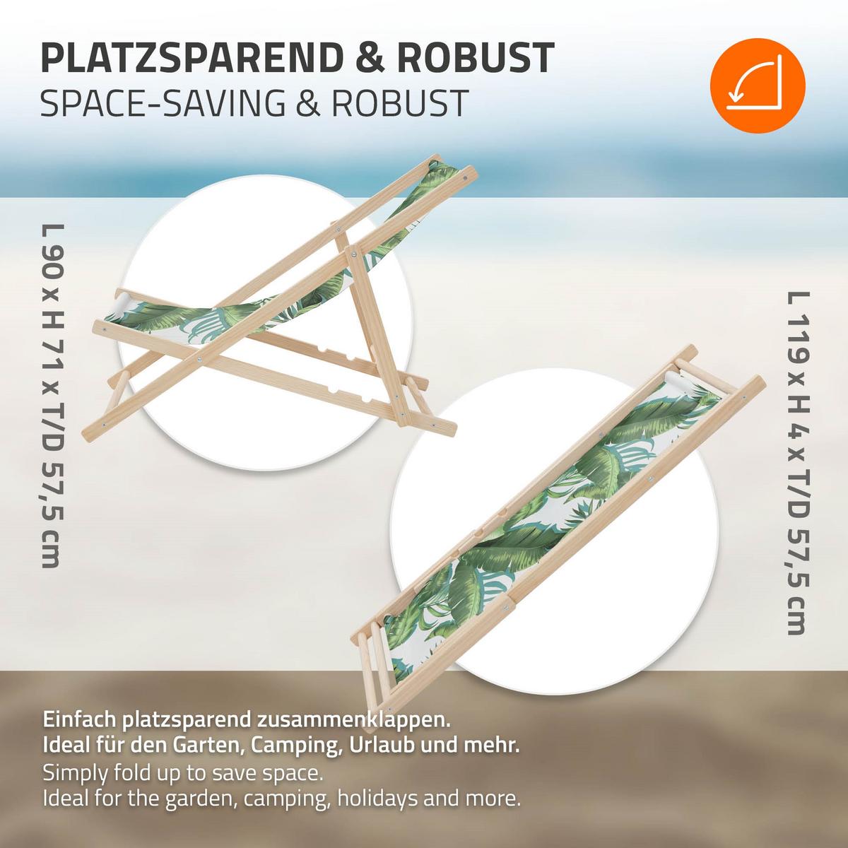 LIEGESTUHL 3er Set Tropical Grün-Weiß - Waldgrün, Holz (57.5/83/100cm) - ECD-Germany