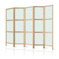 PARAVENT Japanischer 5-tlg 225x172 cm Gepunktete Fische - Grün, Holz/Textil (225/172/3cm) - Muralo