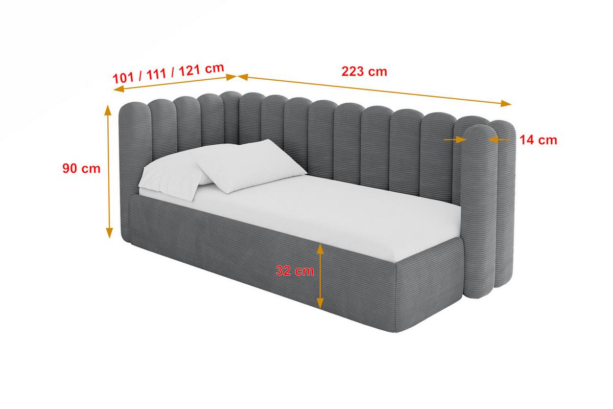 EINZELLBETT Jugendbett mit Bettkasten und Matratze H3/H4, Rechts - HUGY 100x200 Dunkelgrau - Graphitfarben, Holzwerkstoff/Textil (100/200cm) - ALTDECOR