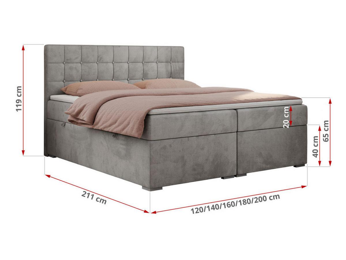 BOXBETT CARMEN 140/200 Hellgrau Velvet - H4 - Hellgrau, Holz/Textil (140/200cm) - MKS