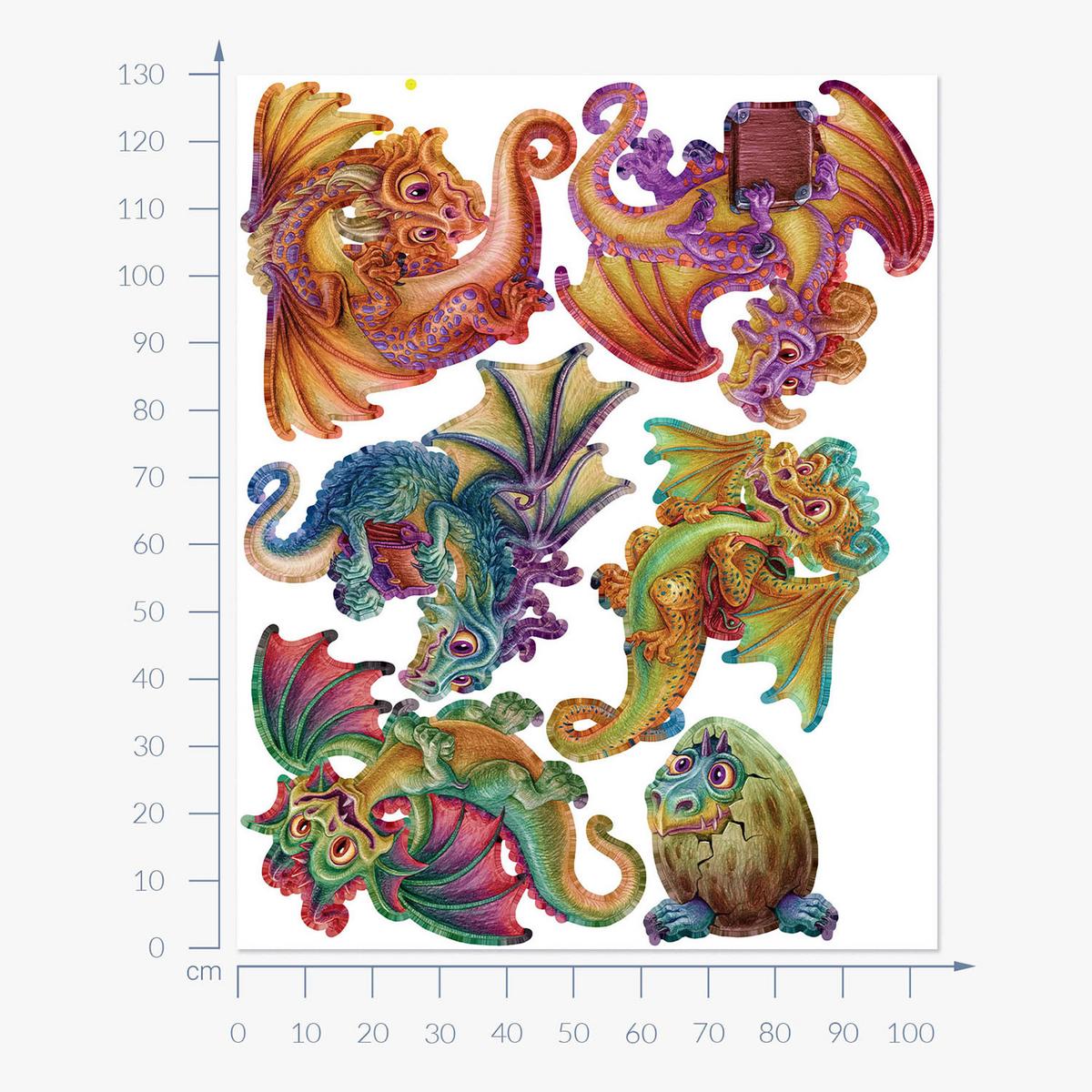 WANDAUFKLEBER 130x104cm - Märchendrachen - Multicolor, Kunststoff (130/104/0.1cm) - Wallfluent