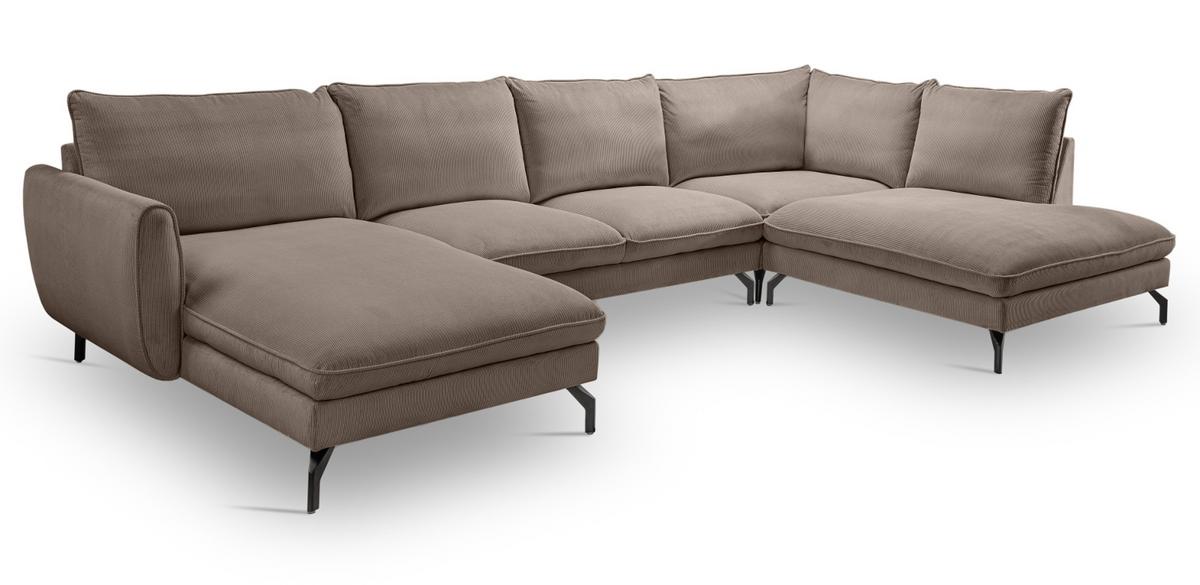 SOFA braun Cord-Stoff 202 x 361 cm, Wohnlandschaft U-Form - Schwarz/Braun, Holz/Textil (361/87/202cm) - Inn.Furn