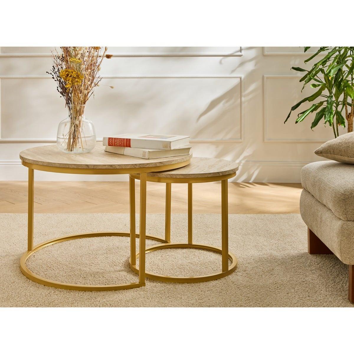 BEISTELLTISCHEN (Set aus 2) 70/70/45,5 cm - Goldfarben, Holzwerkstoff (77.5/70/45.5cm) - Calicosy