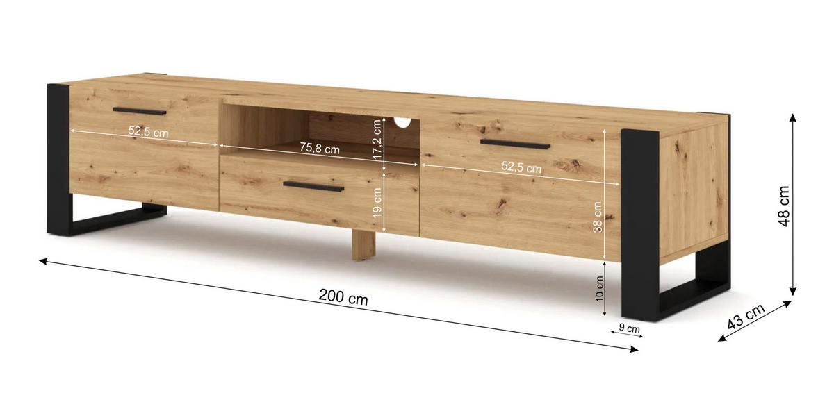 TV LOWBOARD Artisann 200/48/43 - Eiche Artisan, Holzwerkstoff (200/48/43cm) - RAUMHIRSCH FURNITURE